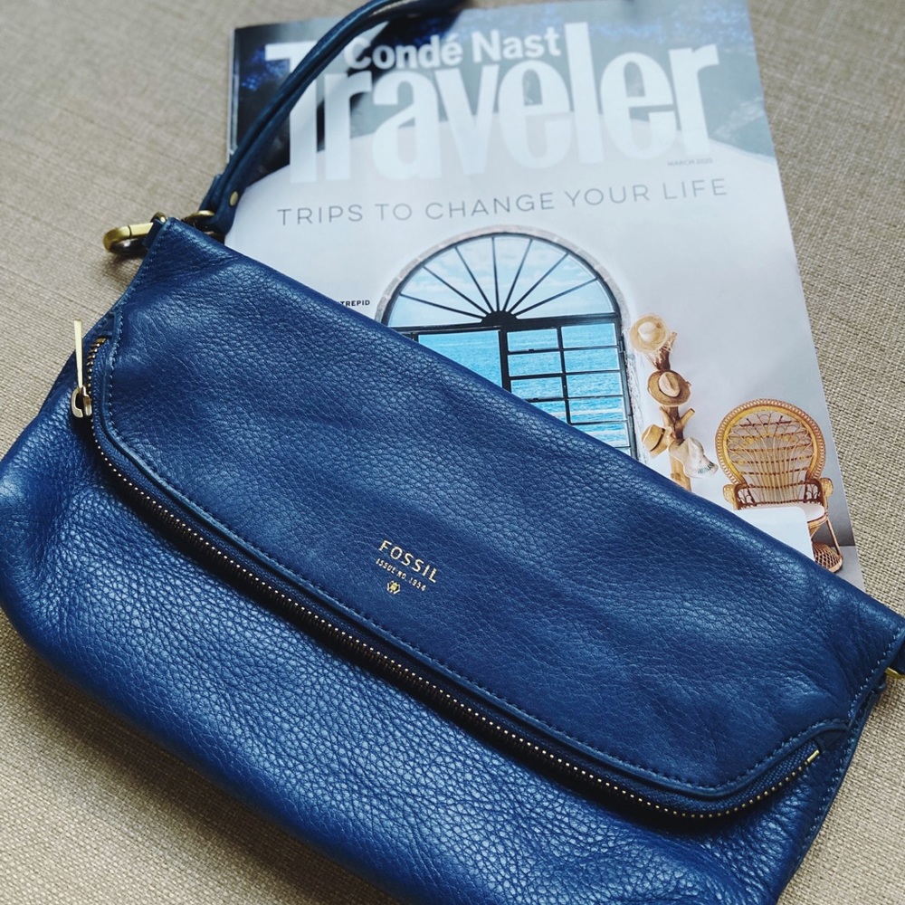 Fossil Leather Clutch in Blue